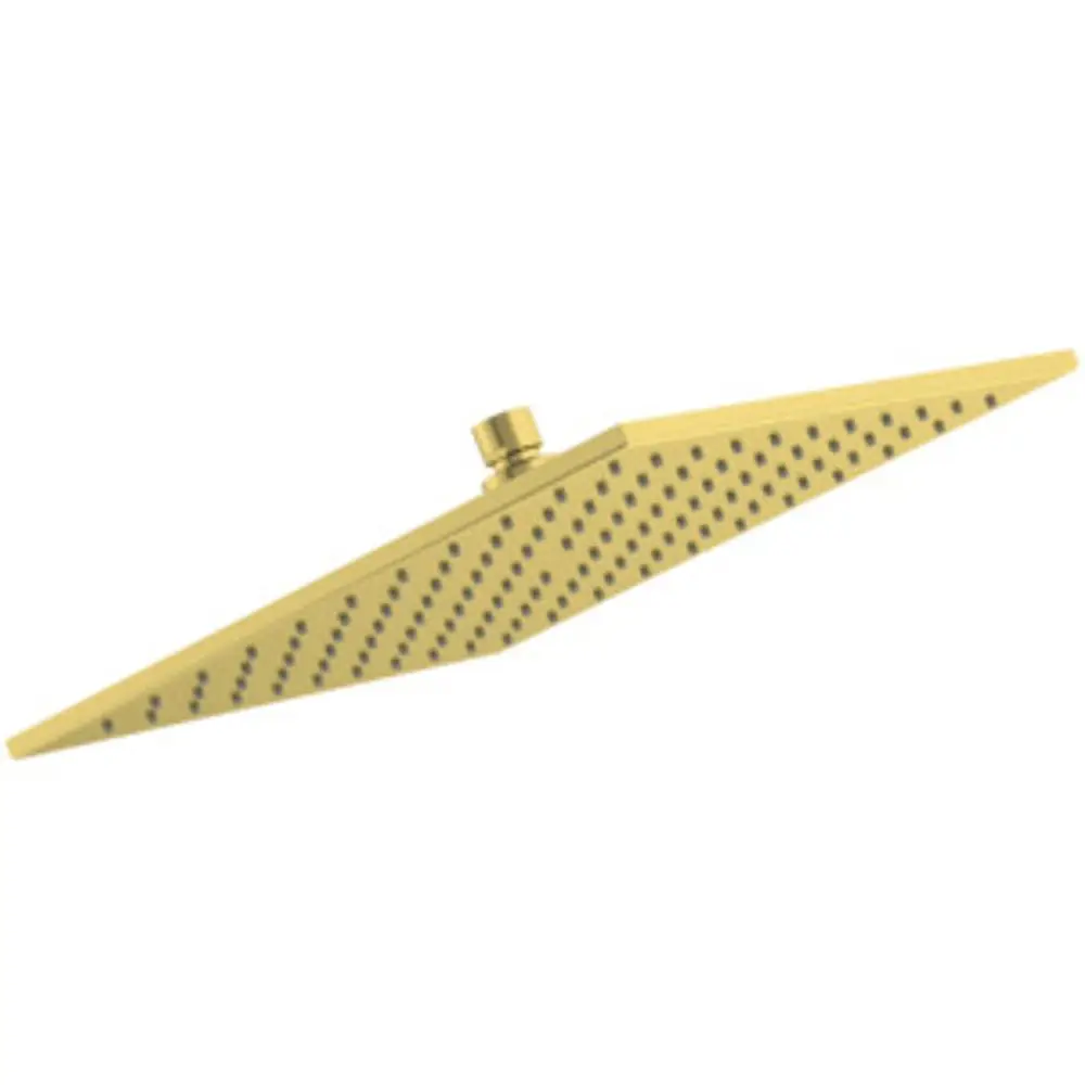 Regenbrause in Brushed Gold mit flacher, schräger Form und zahlreichen Düsen, gefertigt von Ideal Standard.